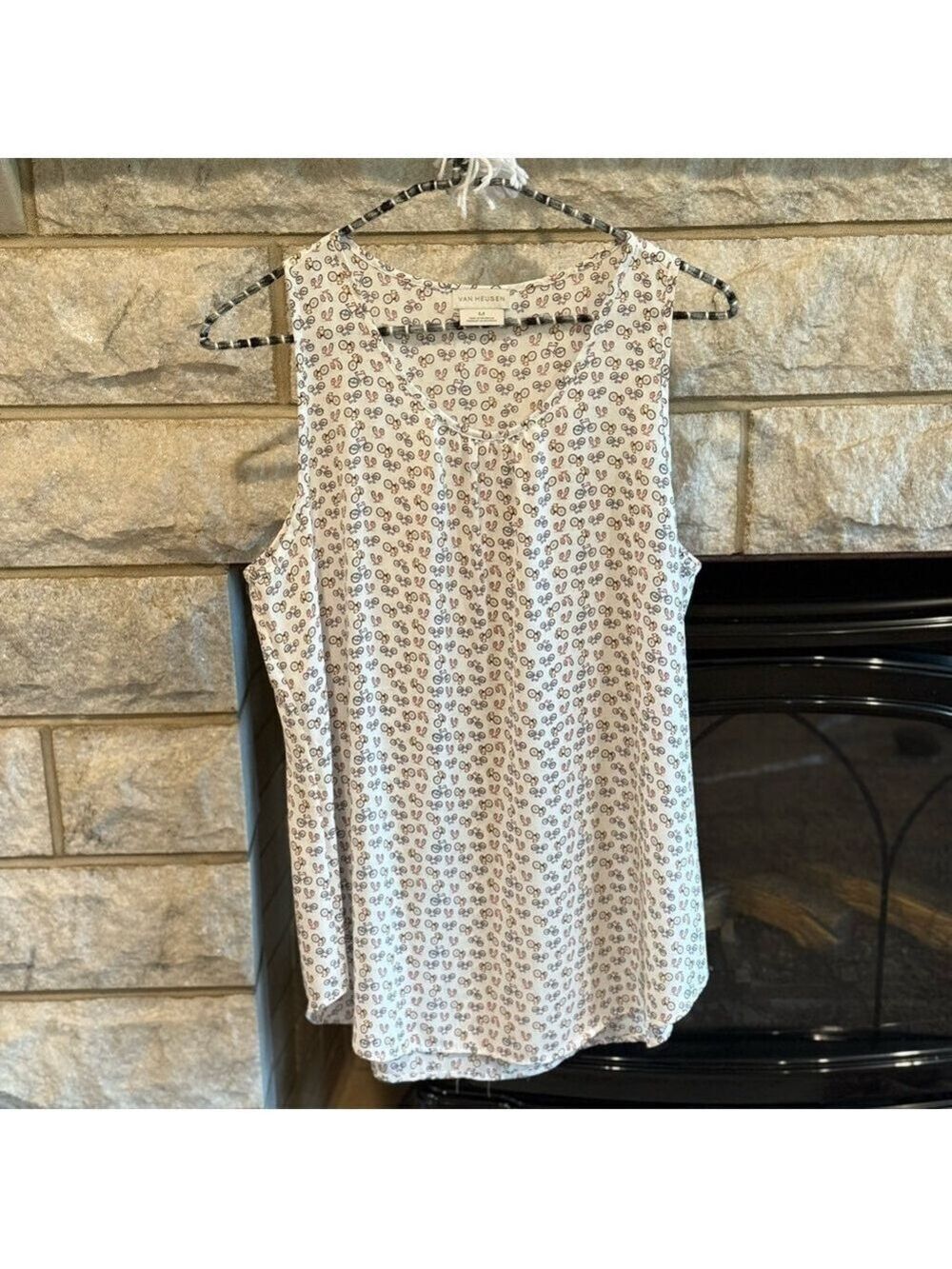 Van Heusen White Sleeveless Bicycles Tank Top Medium